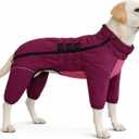 Warm Double Layers Dog Vest - 4 Legs Covered Windproof Waterproof Reflective Coat, Outdoor Skating Costume for Small Medium Large Dogs, Purple 4XL (Back 25")