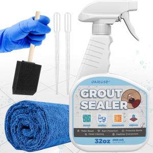 32oz Grout Sealer Spray Complete Kit with 4 Tools(Covers 200+ SF), Waterproof Tile Sealer for Shower, Kitchen, Bathroom - 100% Safe Indoor & Outdoor, Clear Grout Sealant Protector for Stone, Marble