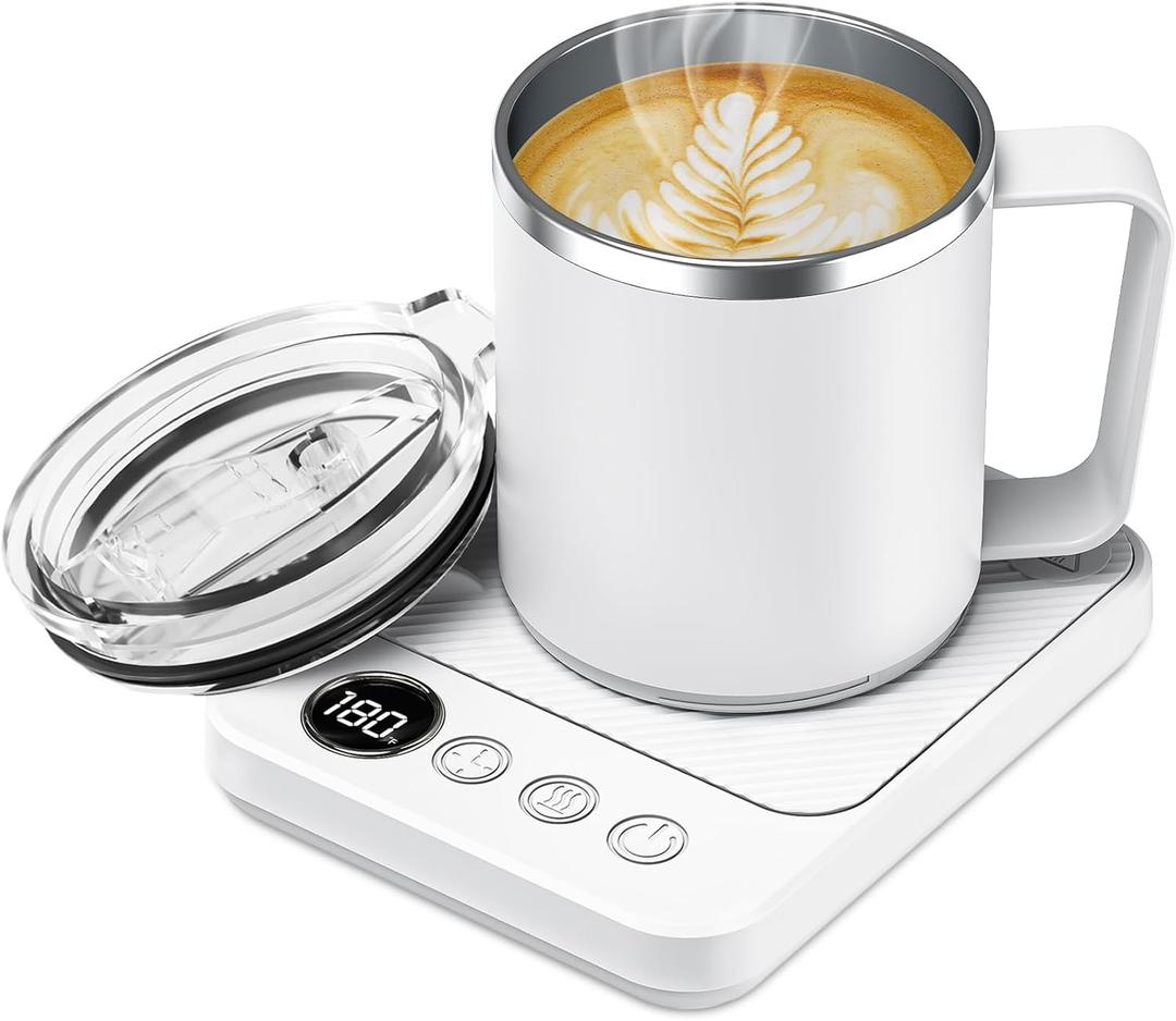 Coffee Mug Warmer & Mug Set for Desk, Electric Coffee Cup Warmer with 16oz Heated Mug, Smart Coffee Heater with Auto Shut Off for Office/Home, Christmas/Birthday/Coffee Gifts for Men & Women, White