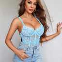 Avidlove Lingerie for Women Lace Corset and Panty Outfits Garter Lingerie Sets (Blue, S)