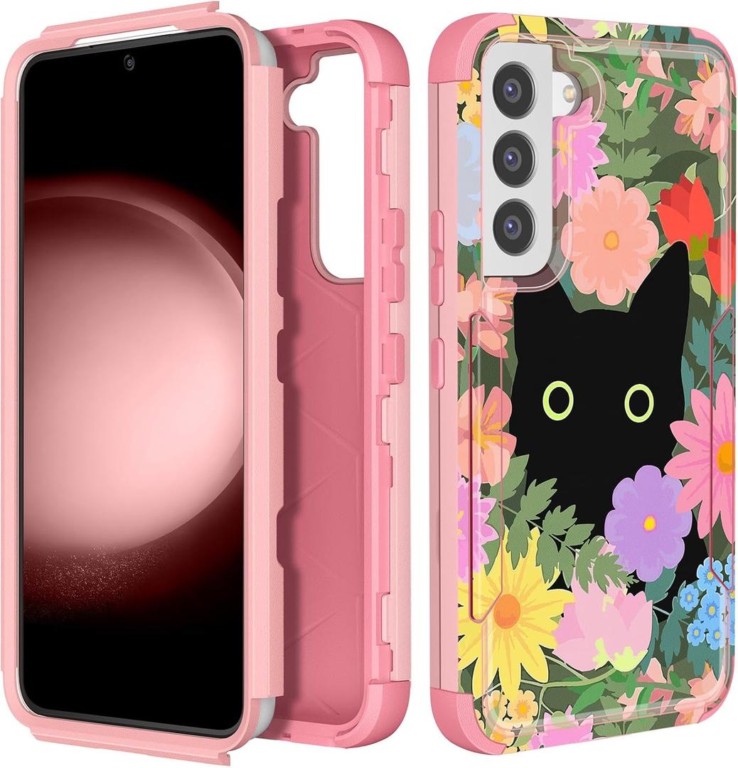 for Samsung Galaxy S21 Case - Women Cute Girls Phone Cover Cool Aesthetic Unique Design Teen Kawaii Cat Flower Heavy Duty Protective Hard Shockproof Military Grade Funda for Galaxy S21