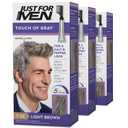 Just For Men Touch of Gray, Mens Hair Color Kit with Comb Applicator for Easy Application, Great for a Salt and Pepper Look - Light Brown, T-25, Pack of 3