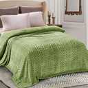 Whale Flotilla Flannel Fleece King Size Bed Blanket, Lightweight Breathable Soft Bedspread Plush Fluffy Coverlet Chevron Design Decorative Blanket for All Season, 90x104 Inch, Olive Green