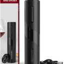 Electric Wine Opener, Rechargeable Wine Bottle opener, Cordless Automatic Corkscrew with Foil Cutter, USB Charging Cable, LED Light Indicator, Gift Idea for Wine Lovers, Black