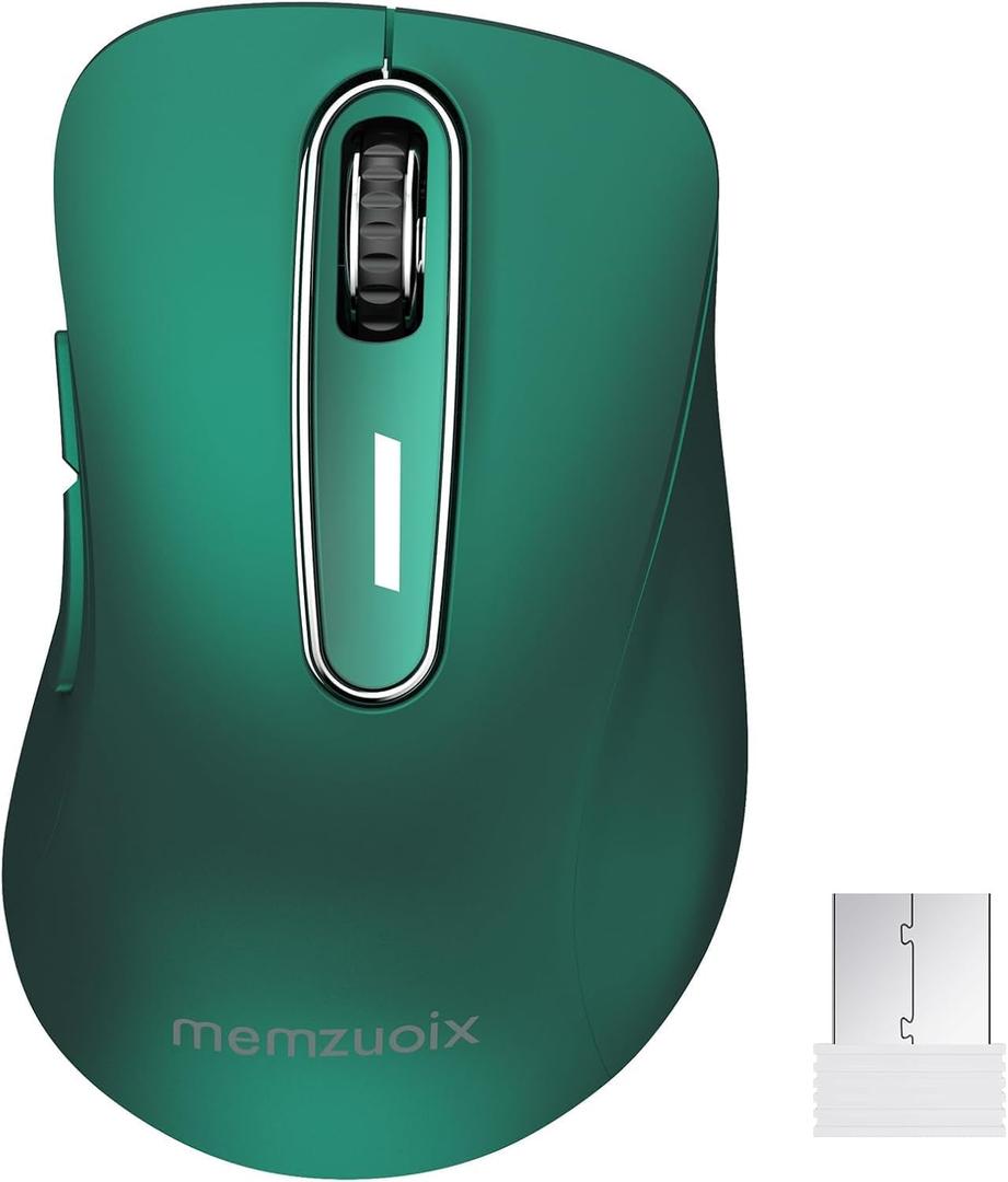 memzuoix 2.4G Wireless Mouse, 1400 DPI Computer Mice USB Receiver, Portable Wireless USB Mouse Battery Powered Cordless Mice for Laptop, PC, Desktop, 5 Buttons (Dark Green)