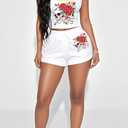 Glitrandi 2 Piece Sets For Women Summer Outfits Fashion Print Sleeveless Womens Tank Tops (White, L)