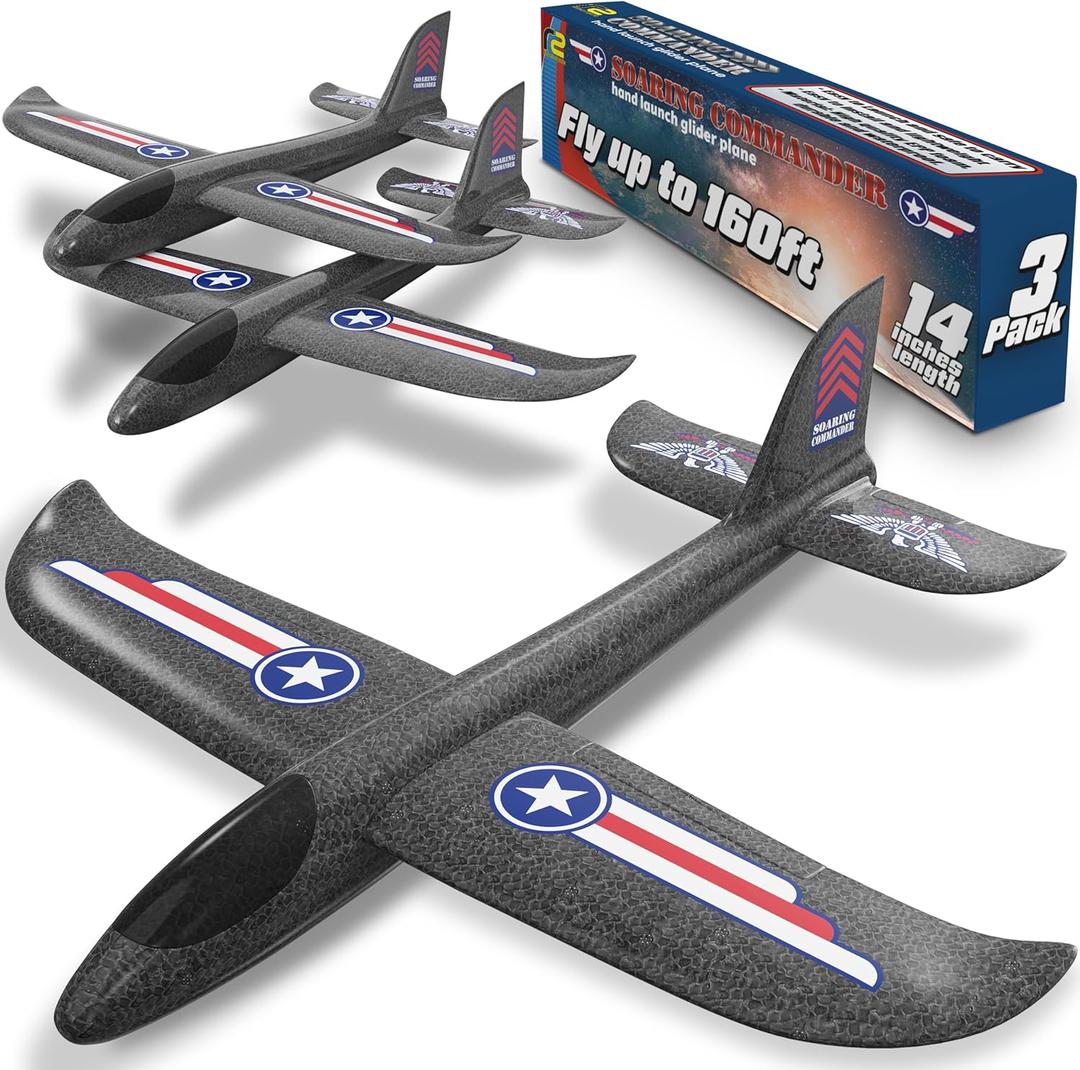 Airplane Toy for Kids - 3 Pack Safe & Easy to Throw Foam Airplanes for Kids - Outdoor Toys Glider Plane Toys - Yard Game Gifts for Boys & Girls - Birthday Gift Ideas for Ages 4 5 6 7 8 9 10 11 12 +
