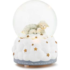 DEMDACO Lay Me Down to Sleep White and Grey 5.5 Inch Illuminated Musical Water Globe Plays Jesus Loves Me
