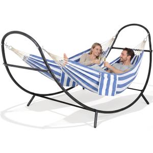 Hammocks for Outside with Stand, Porch Hammock and Stand, 475 lbs Capacity, Patent Pending, Blue & White