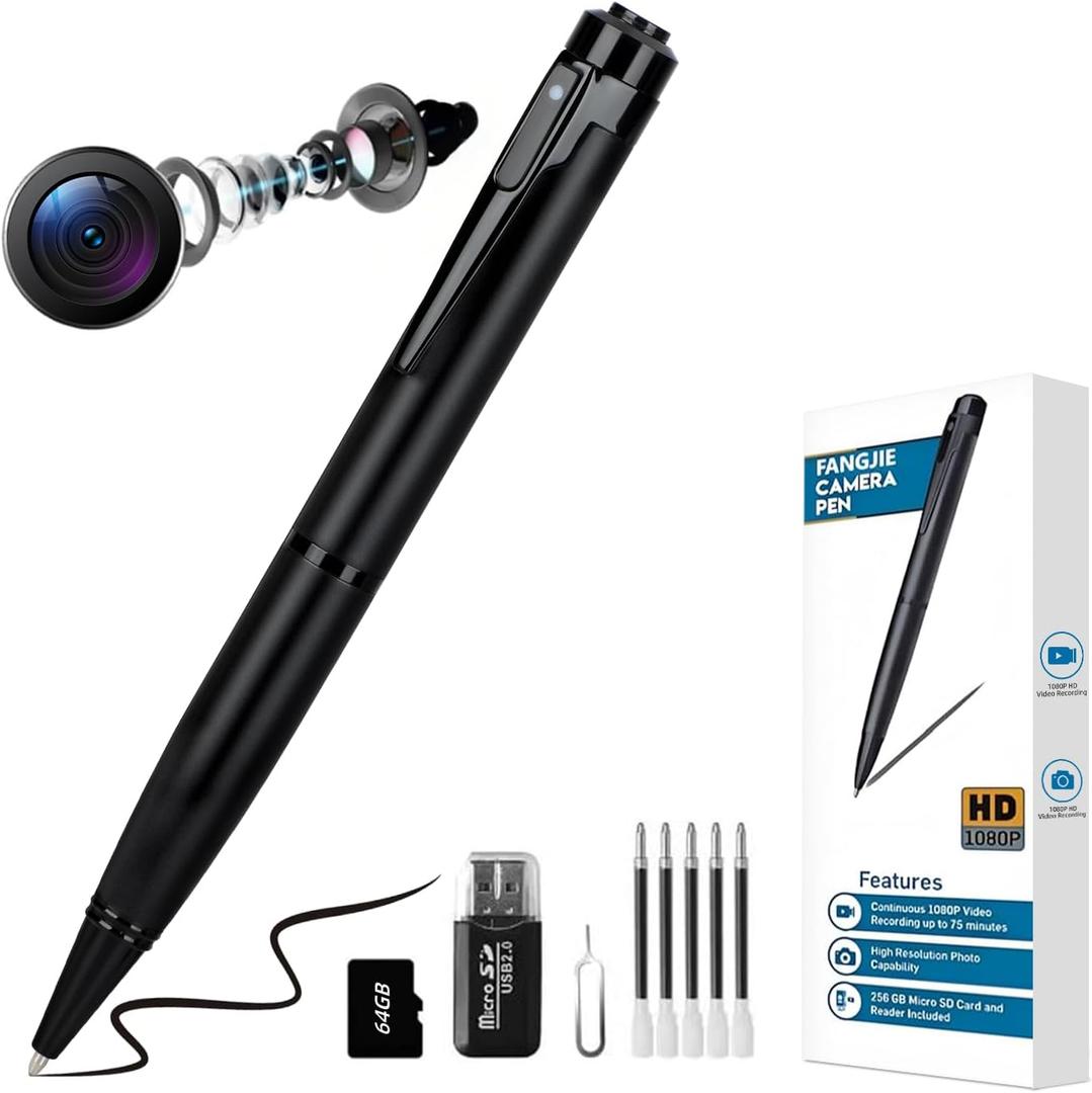 Upgraded 1080P Body Camera PenHidden Pen Camera  Nanny Cam Mini Security CamerasLong Battery LifeEasy to UseMicro Cameras for Capture Important Moment (Pure Black)