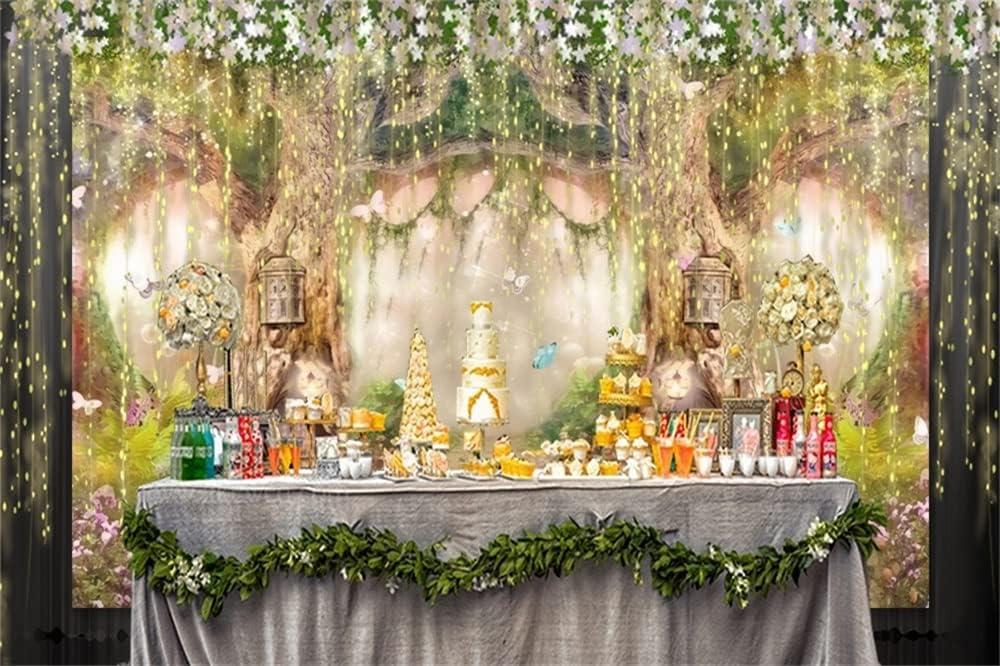Leowefowa 10x8ft Vinyl 1st Birthday Backdrop Fairytale Forest Backdrop Enchanted Flower Baby Shower Photo Background for Party Newborn Baby Kids Photo Shoots Studio Props Photography Backdrops