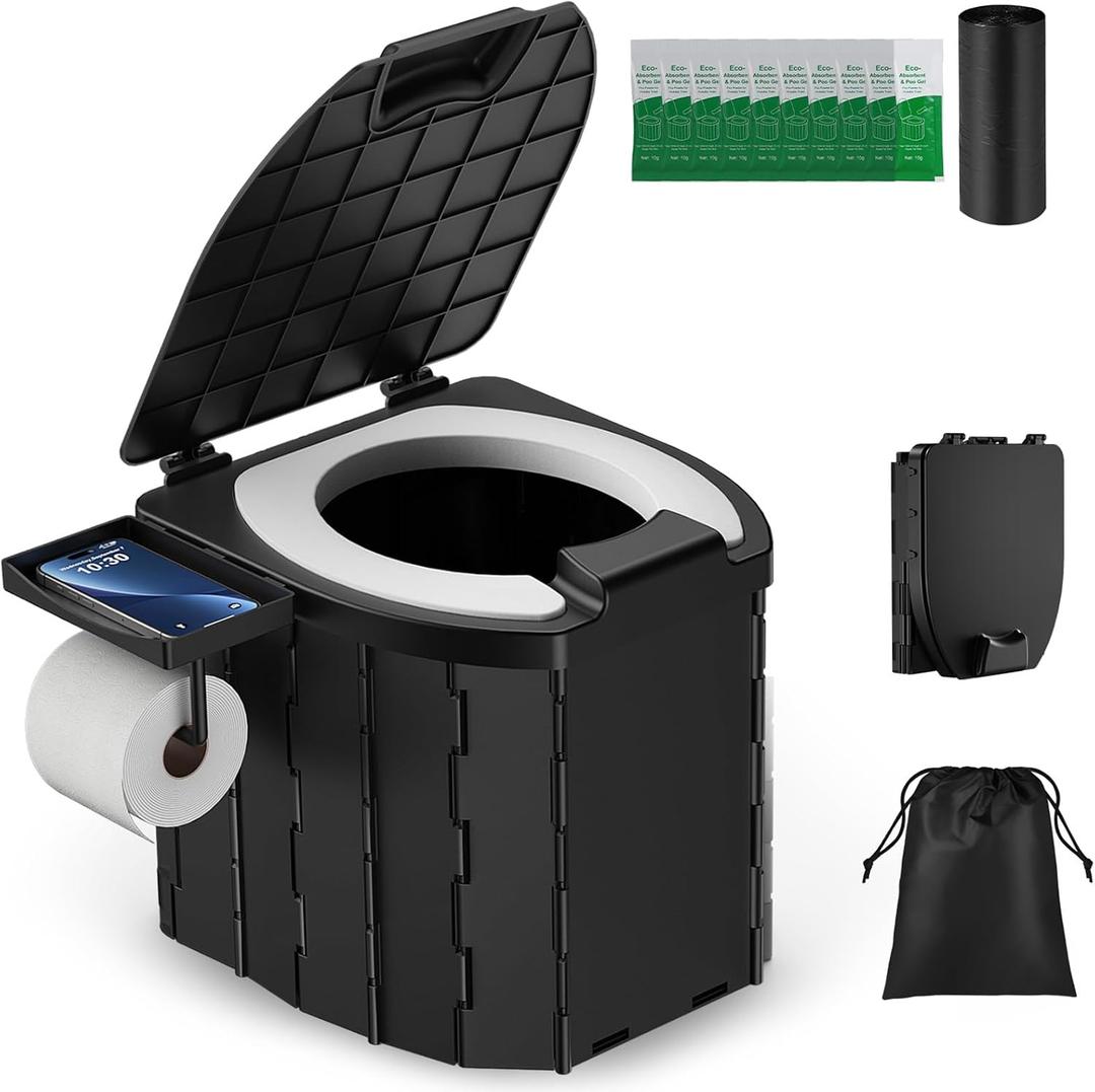 Portable Toilet for Adults, Foldable Camping Toilet Travel Floding Potty with Lid & Paper Holder, Upgrade Water Barrier,Compact Lightweight Design for Car/RV/Hiking/Beach/Camping,450lbs Capacity
