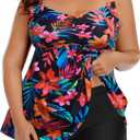 Aqua Eve Women Plus Size Tankini Swimsuits with Shorts Bathing Suits Two Piece Swimwear Red Floral 20W