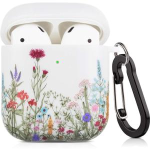 2 x Airpods Case, Yellow Flowers Airpod Case for Women Girls Protective Hard Airpod Case Cover for Apple AirPods 2 & 1 with Keychain Compatible with Wireless Charging (Flowers)