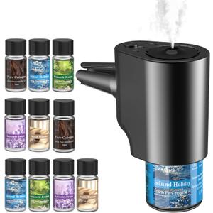 Car Air Freshener, 5 Scents, 10 Refills, Smart car Air Freshener for Vent Clips, Auto On/Off, Three Spray Modes, Car Fresheners Long Lasting (1 Pack)