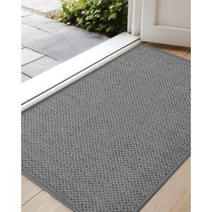 Color&Geometry Ultra-Thin Indoor Door Mat, 22.6"x31.5" Low-Profile Non-Slip Entryway Rug with Modern Geometric Texture Washable Doormat for Entrance Front Door,Heather Light Grey(Rolled-up NO Creases), 1'11" X 2'8"