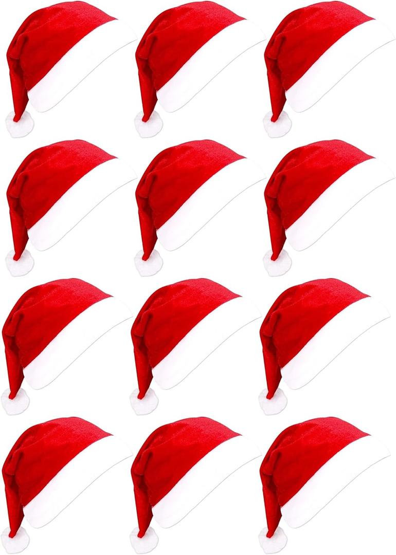 12/24/48/108pcs Santa Hats, Bulk Santa Hats for Adults and Little One, Red Classic Christmas Caps, Gorros De Navidad