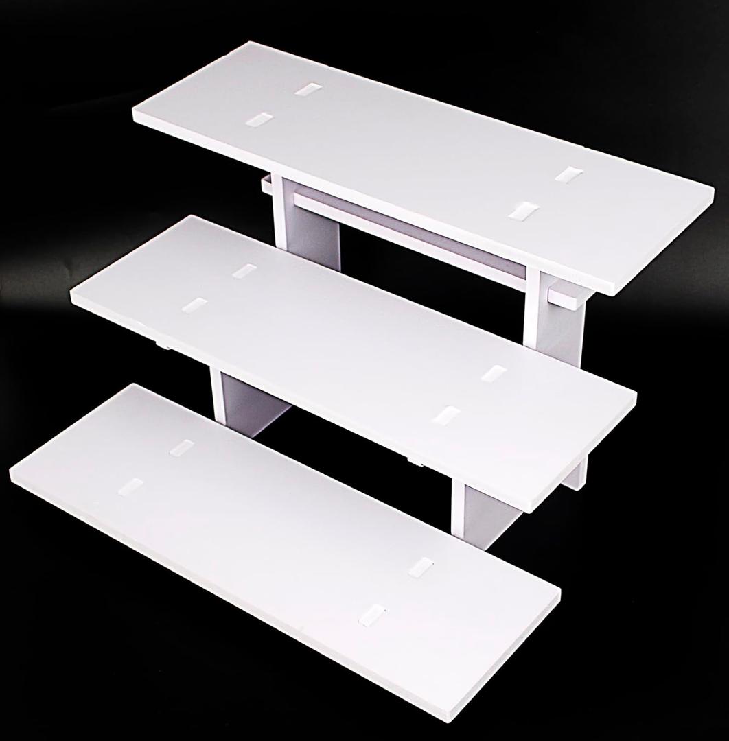 3 Tier Staight Retail Display Racks Portable Product Shelves, White Store Retail Display Stand, Cupcake Stand, Candle Tumbler Display Rack for Craft Shows, Trade Shows, Farmers Market