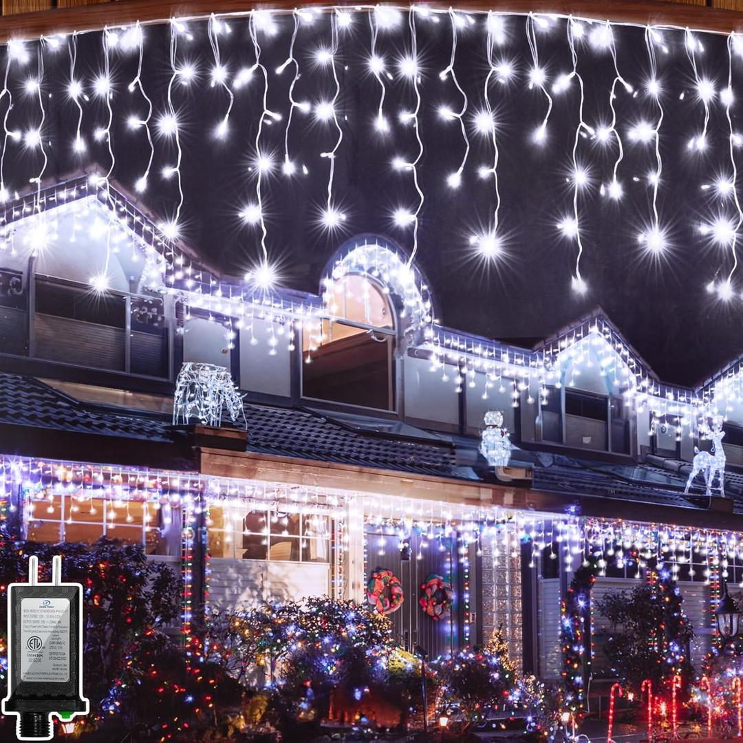 66FT 670 LED Christmas Lights 148 Ice Drops, 12 Modes and Timer Memory Dimmable, Plug In Outdoor Waterproof Hanging String Light for Holiday Wedding Garden Fence House Tree Outside Decor (Cool White)