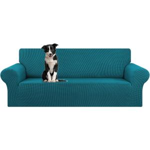 KEKUOU Stretch Oversized Sofa Slipcover 1 Piece Couch Sofa Cover (94"-110") Furniture Protector 4 Seater Sofa with Elastic Bottom for Kids,Pet.Jacquard Checked Pattern Fabric(X Large,Peacock Blue)