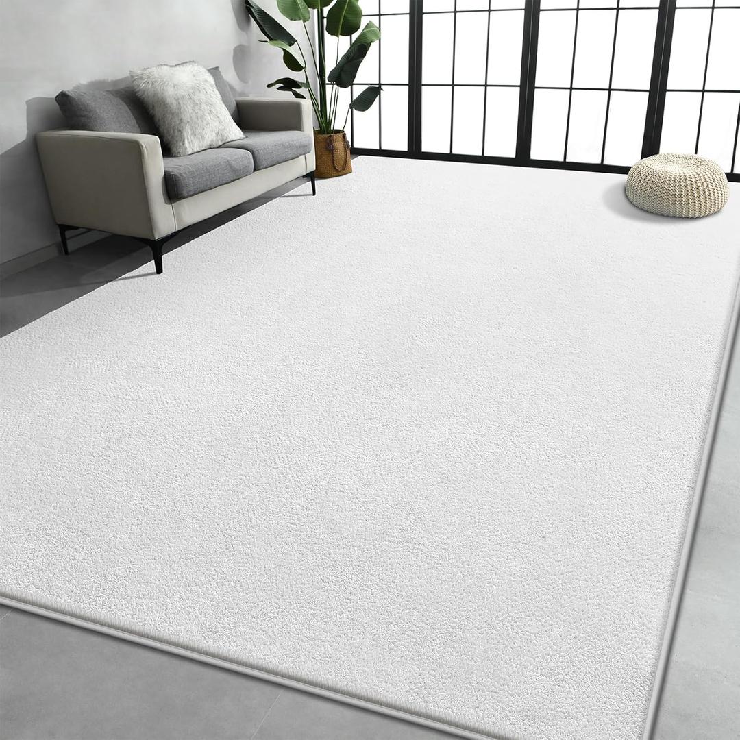 Large Area Rugs for Living Room Bedroom, 6x9 Feet White Rug, Minimalist Modern Shag Rug, Soft Thick Comfy Memory Foam Indoor Carpet, Non-Slip Washable Rug for Boys Girls Dorm Nursery Room Home Decor