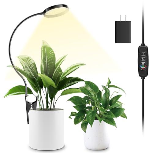 YUYMIKA LED Grow Light, Clip On Plant Lights for Indoor Growing with 3,6,12 H Timer, 10 Dimmable Levels Grow Lights for Indoor Plants Full Spectrum, for Houseplants, Bonsai, Pot Plant (1-Pack)