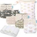 Baby Cloth Diapers Set - 4 Pack with 4 Inserts & 1 Wet/Dry Separation Bag, Reusable Infant Toddler Nappy, Adjustable Pocket Diapers for Baby Boys and Girls (6-33 pounds, 0-3 Years)