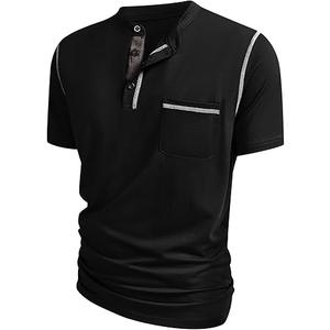 Men's Short Sleeve Henley Shirts Casual Summer Lightweight Button Henley Solid T-Shirt Tops
 Black M