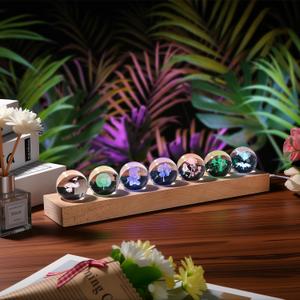7 Pcs Flower Crystal Ball Night Light with LED Wooden Base, 3D Dandelion, Four-Leaf Clover, Mushroom, Rose, Tulip Plant Lamp for Home Office Gifts for Christmas Decor
