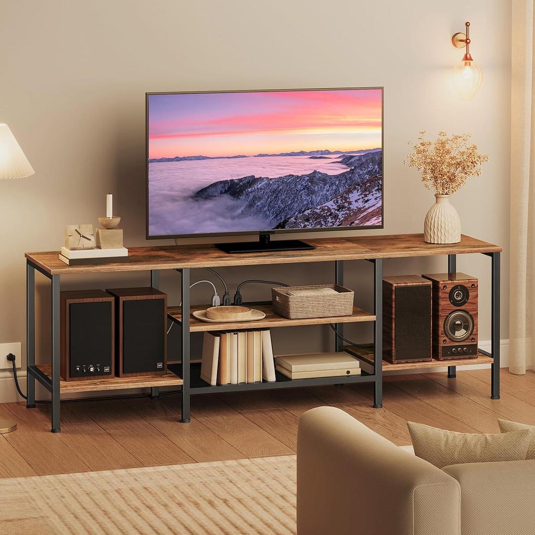 Power Outlet Commure HOOBRO TV Stand with Power Outlets to 75 Inches, TV Console Table with ...