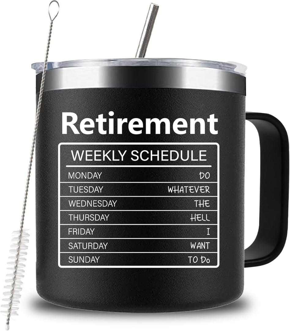 Funny Gag Retirement Gifts for Men,14 Oz Stainless Steel Retired Coffee Mug Cup with Lids&Straw for Coworkers, Dad, Grandpa, Friends, Teachers,Doctors, Boss, Christmas Gift Idea (Black)