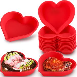 12 Pcs Heart Cake Pan Silicone Heart Cake Molds Baking Pan Nonstick Molds for Anniversary Birthday Snack Cupcake Baking (4 Inch)
