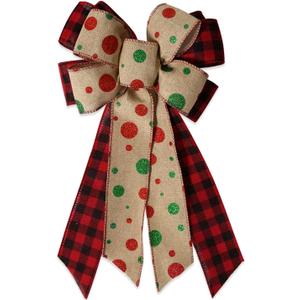 Christmas Tree Topper Bow Luxurious Red and Brown Christmas Bows for Tree Topper, Holiday Wreaths,Gift Decorations Festive Indoor Outdoor Christmas Decor