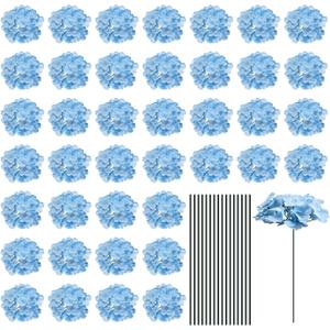 MECCANIXITY Silk Artificial Hydrangea Flowers, Light Blue Artificial Flowers Heads with Stems, Full Hydrangea Flowers for Wedding Centerpieces, Party Decoration 30 Set
