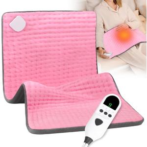 Heating Pad for Period Cramps, 17"33" XXL Heating Pad for Back Neck Shoulder Muscle Pain, 9 Heat Settings&4 Auto-Off, Large Moist Heat&Machine Washable, Christmas Birthday Gifts for Women Men,Pink