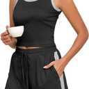 PrinStory Womens Pajamas Set Summer 2 Piece Pajama Sleeveless Tank and Shorts Soft Pj Sets with Pockets (XXL)