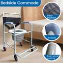 Aliseniors 3-in-1 Shower Chair with Wheels, Portable Bedside Commode & Toilet Safety Rail, Rust-Proof Rolling Commode for Elderly & Disabled, Fits Narrow Bathroom Doors, Waterproof, 250 lbs Capacity
