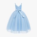 OBEEII Flower Girl Dress for Wedding Pleated V Neck Satin Tulle Princess Dress Junior Bridesmaids Pageant Formal Ball Gown, Size 130