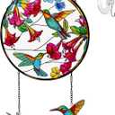 Stained Glass Suncatcher for Window, Marzovitra 8 inch Hummingbird Sun Catcher Hanging with Flowers & 2 Dangling Charms Real Glass Window Decor, Garden Hanging Art Gift for Women, Mom, Nature Lovers