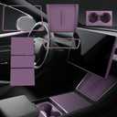 7PCS Silicone Accessories Kit for Tesla Center Console Mats Cup Holder Insert Screen Edge Protector Frame Mirror Frame Protectors (Purple Model Y Juniper/3 Highland Universal)