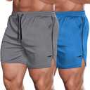 COOFANDY Men's 2 Pack Gym Workout Shorts Quick Dry Athletic Shorts 5 Inch Lightweight Sports Running Shorts with Pockets (Dark Gray/Light Blue)