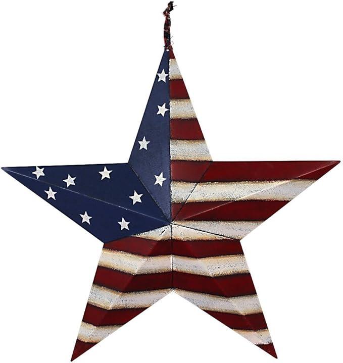 E-view Metal American Flag Barn Star Decor Patriotic Mounted 3D Wall Art July of 4th Decoration 12"-A