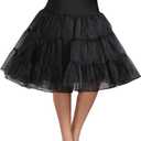 Women's 50s Vintage Petticoat Half Slip Tutu Underskirt 25.59" Crinoline Rockabilly (Black, L)