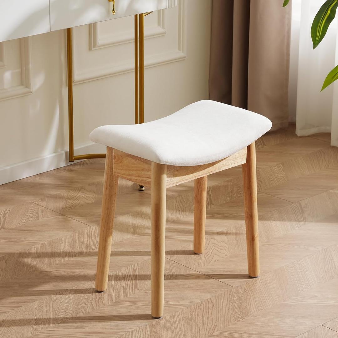Square Linen Makeup Stool Small Ottoman Stool Chair for Vanity, Modern Padded Seat Foot Rest for Makeup Room, Bathroom (Classic-Beige)