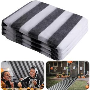 RunNico Black & White Striped Gossamer Roll, Halloween Gossamer Table Decor