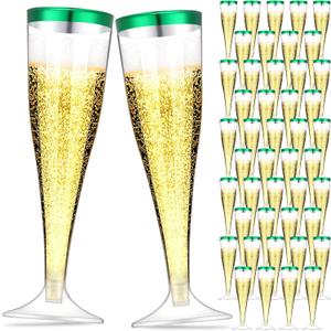 Zubebe 100 Pcs Plastic Champagne Flutes 4.5oz Classic Champagne Clear Plastic Cups Wedding Party Toasting Cocktail Cups Bulk Home Toasting Drinking Party (Green)