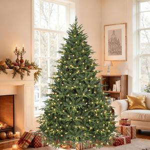 5ft Prelit Black Christmas Tree with 250 Lights, Artificial Fake Christmas Tree with 1076 PE&PVC Branch Tips, Halloween and Xmas Tree for Holiday Decorations, Metal Stand and Hinged Branches