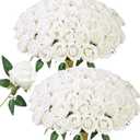 HyeFlora 50 PCS White Roses Artificial Flowers, Fake Roses with Stems Realistic Silk Roses for DIY Wedding Bouquets Tables Centerpieces Arrangements Party Baby Shower Birthday Home Decor Gift for Her