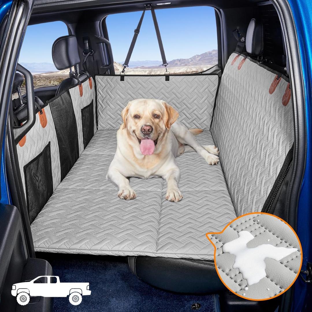 Dog Back Seat Extender for Truck,Dog Seat Cover Back Seat,Dogs Hammock,Hard Bottom Backseat Extender for Pet,Pet Seat Cover for F150/RAM1500/Silverado (Gray)