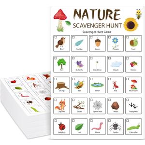Hoolerry 30 Pcs Nature Scavenger Hunt for Kids Car Scavenger Hunt Cards Road Trip and Travel Activities Camping Games Outdoor Indoor Seek Activity for Kids Adults(Nature)